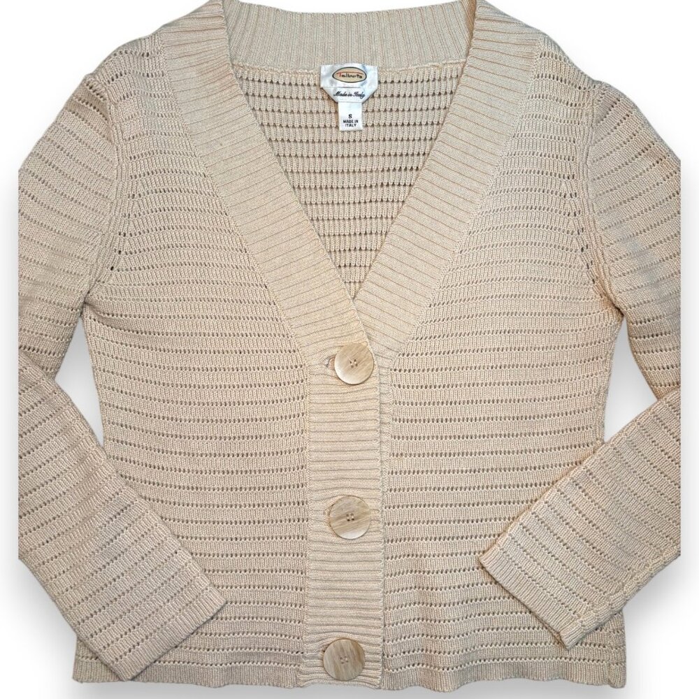 Talbots Chunky Button Knit Cardigan Made in Italy Beige Neutral Classy Crop Smal
